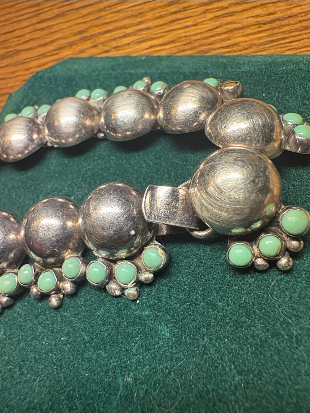 Antique 1970’s Sterling Silver Linked Turquoise Floral Bracelet Taxco Silver - Picture 7 of 16